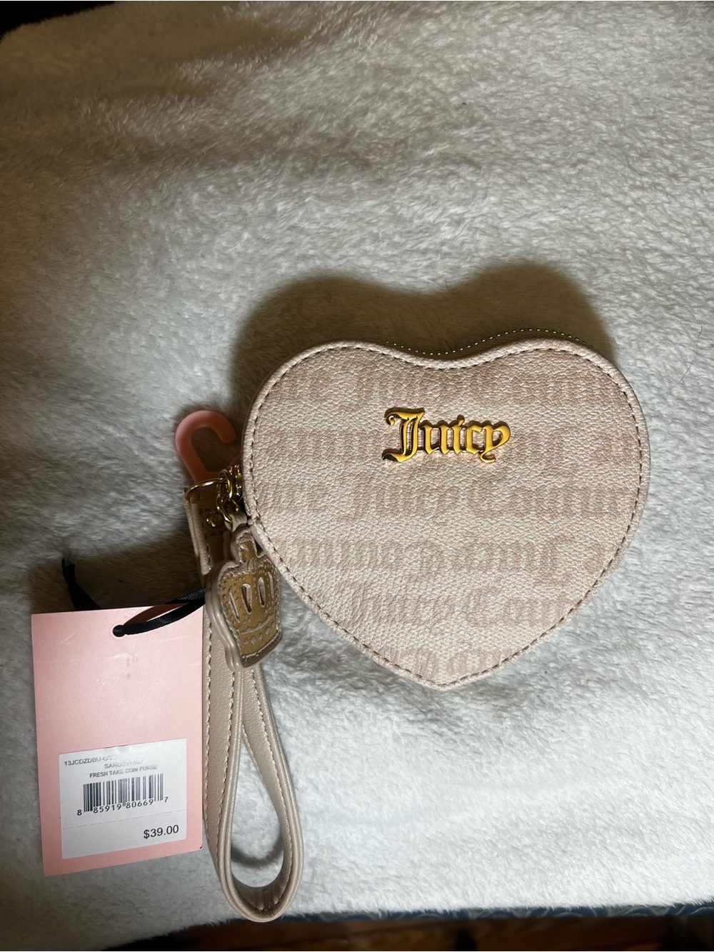 Juicy Couture Beige Heart Coin Wristlet with Gold Logo